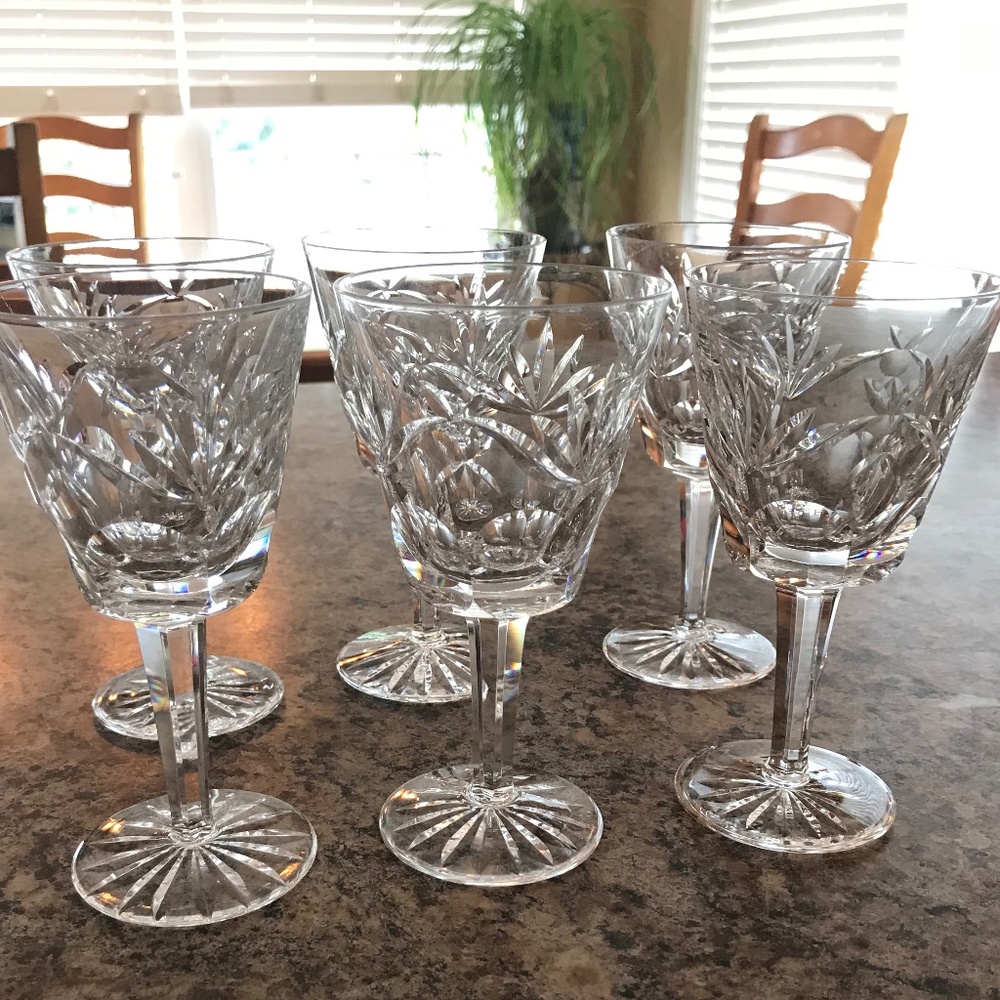 Waterford Ashling Claret Wine Glasses Set of 6 Elegant Vintage Crystal Signed